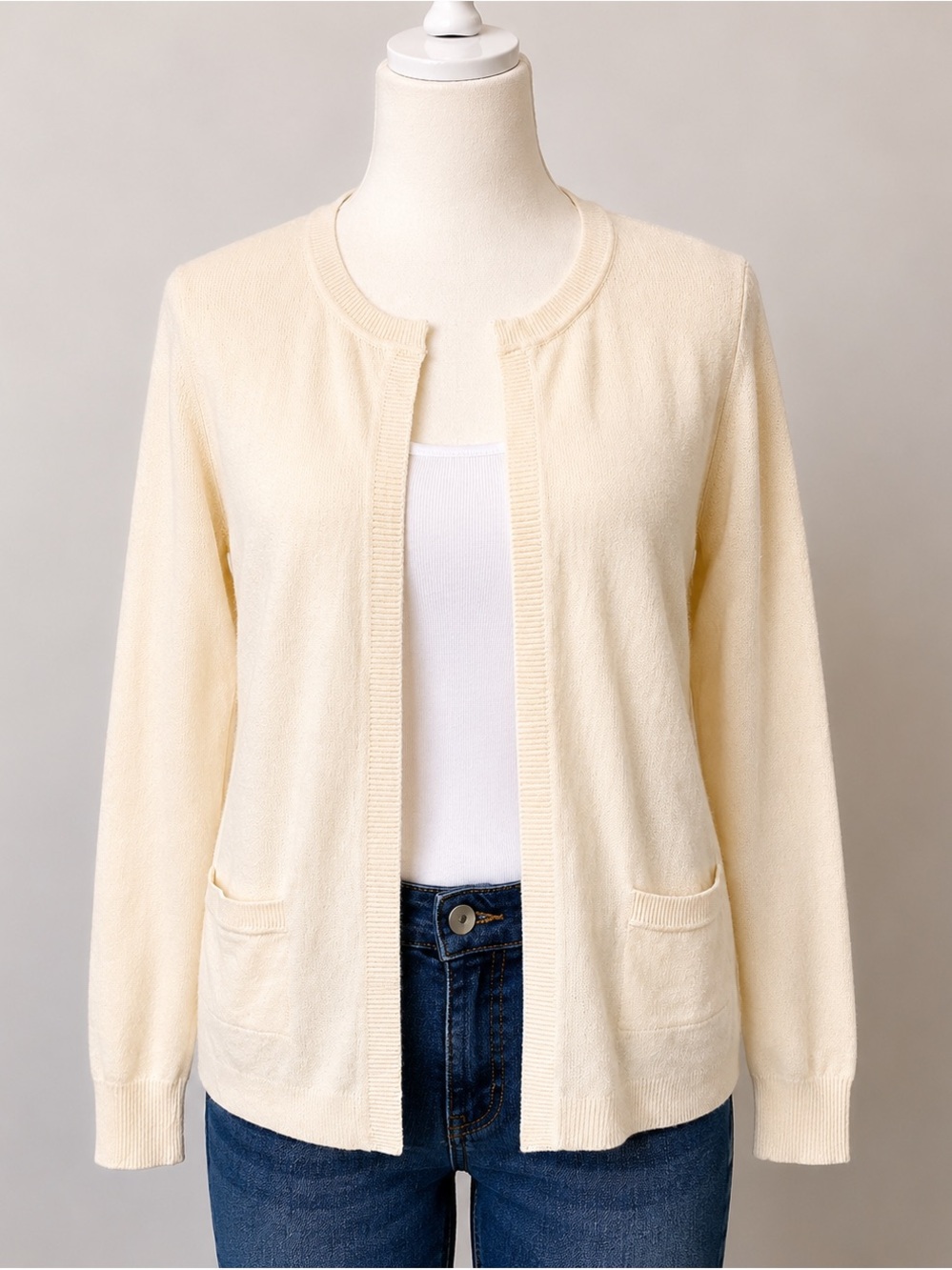 Talbots Pure Cashmere Cardigan Sweater size Small Ivory Open Front Soft Luxury